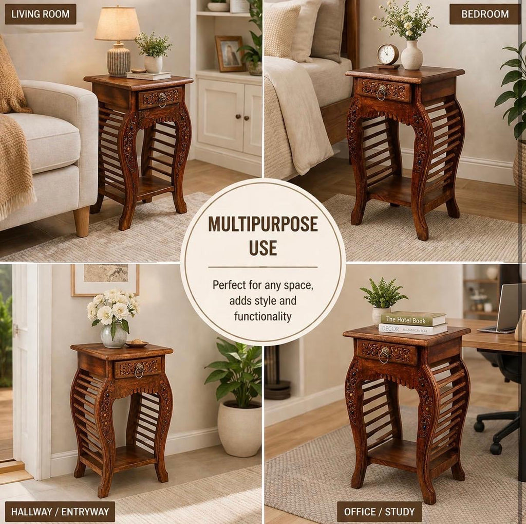 Handcrafted Mango Wood Side Table - Natural Finish