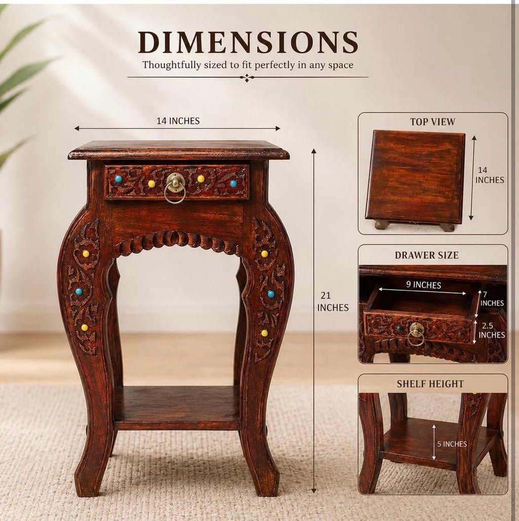 Handcrafted Mango Wood Side Table - Natural Finish