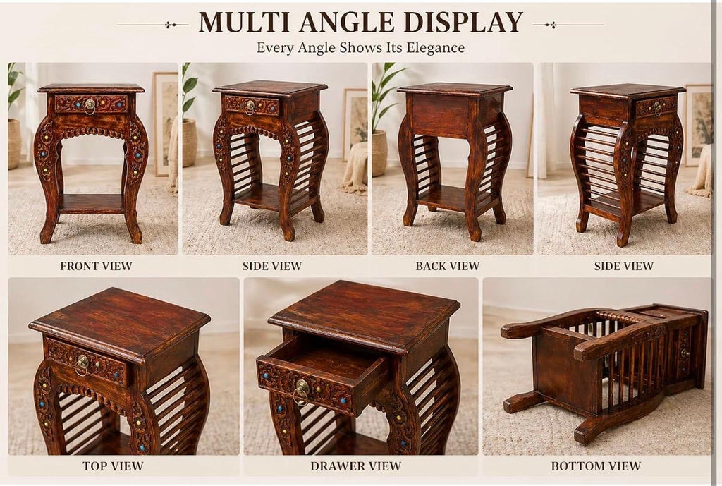 Handcrafted Mango Wood Side Table - Natural Finish